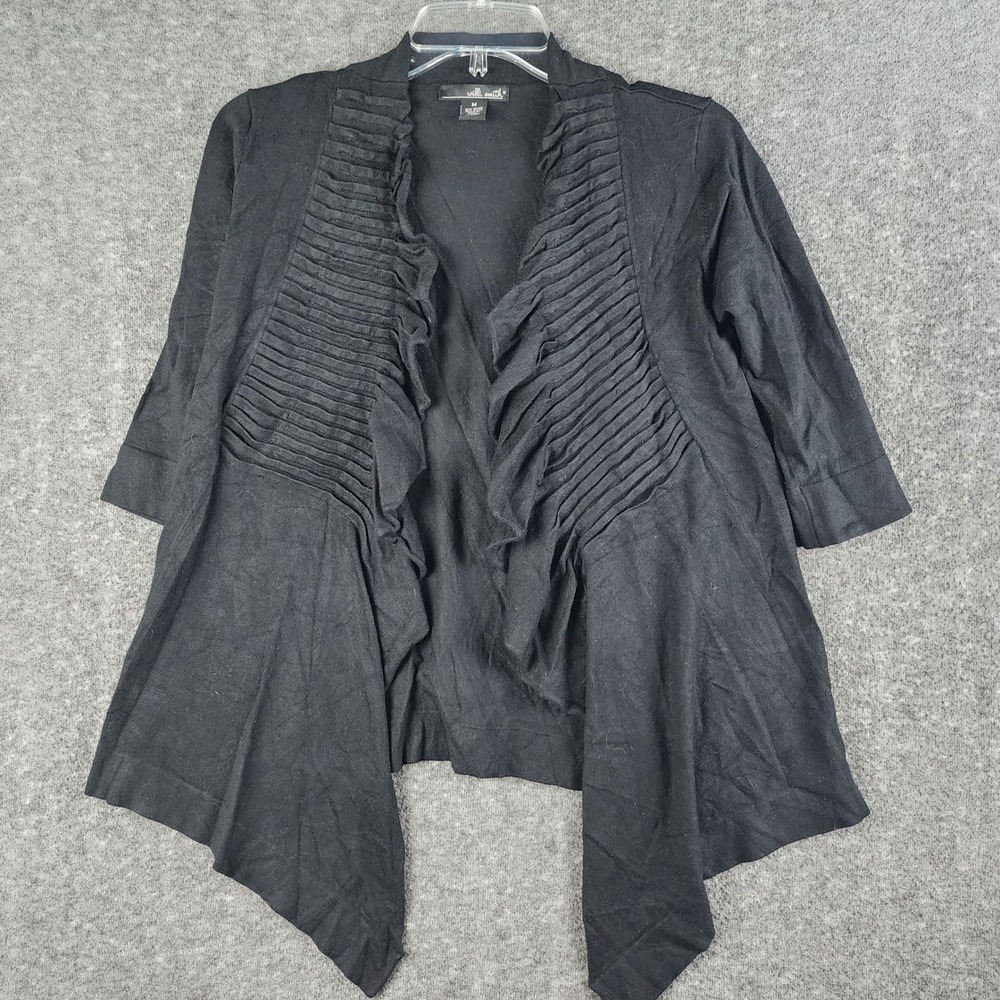 Willi Smith Cardigan Women Medium Ruffle Open Front Sharkbite Hem 3/4 Sleeve